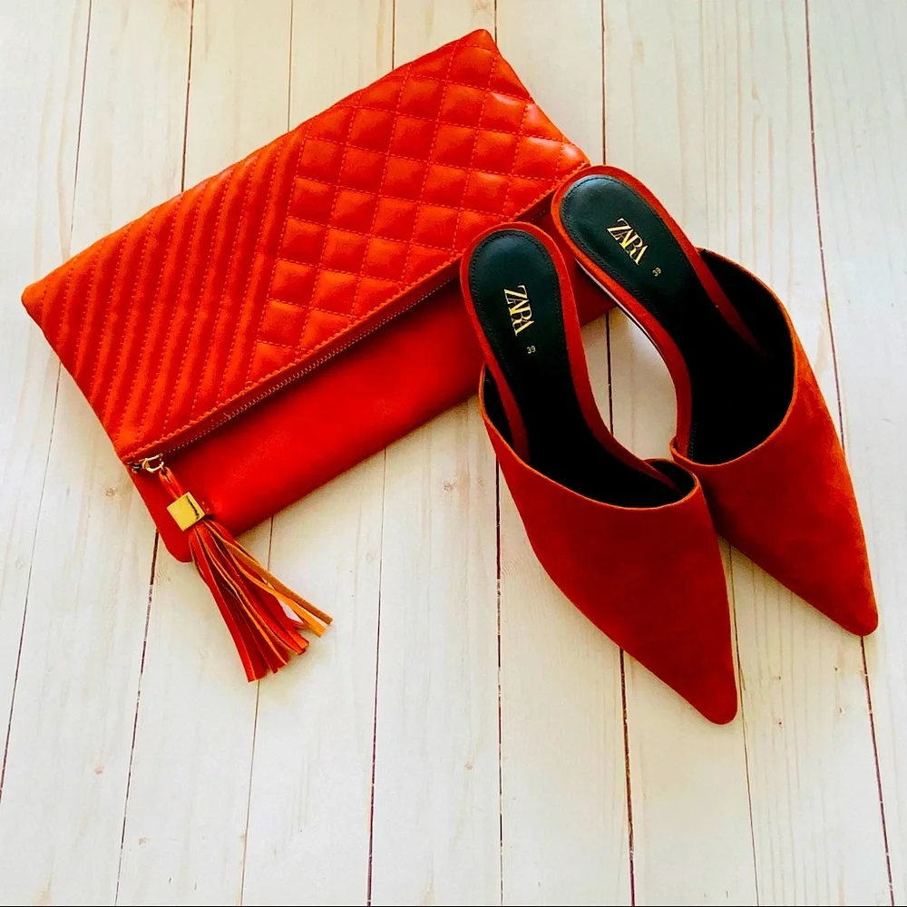 Orange Vegan Leather Clutch Purse w/ Gold Chain Strap